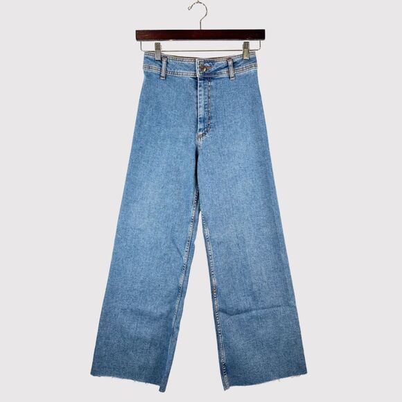 ZARA Womens Jeans Blue Denim High Rise Wide Leg Baggy Zip Fly Medium Wash Size 2 - Picture 1 of 10